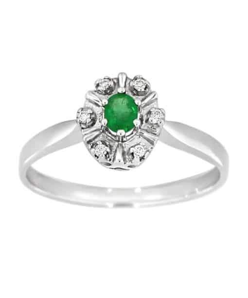Diana Diamantring med smaragd i hvitt gull, 0.03CT TW/SI