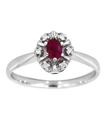 Diana Diamantring med rubin i hvitt gull, 0.03ct TW/SI