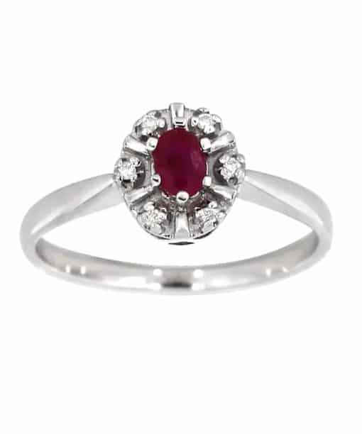 Diana Diamantring med rubin i hvitt gull, 0.03ct TW/SI