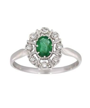 Diana Diamantring med smaragd i hvitt gull, 0.08ct TW/SI