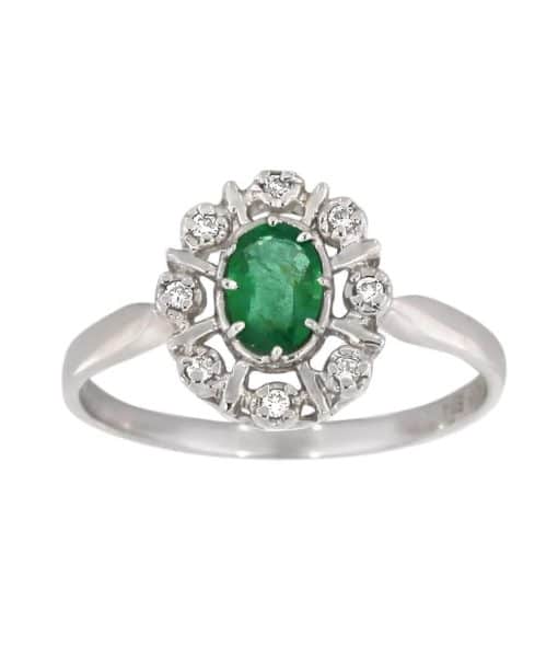 Diana Diamantring med smaragd i hvitt gull, 0.08ct TW/SI