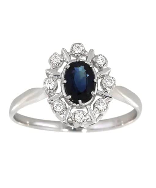 Diana Diamantring med safir i hvitt gull, 0.08ct TW/SI