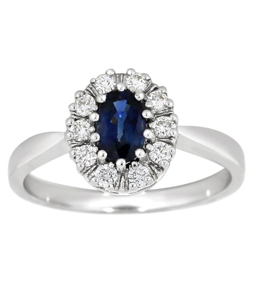 Diana Diamantring med safir i hvitt gull, 0.25ct TW/SI