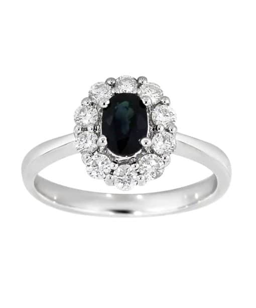 Diana Diamantring med safir i hvitt gull, 0.50CT TW/SI