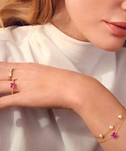 Alternative view of Sif Jakobs Bracelet Ellera Quadrato - 18k Gold Plated, With Pink Zirconia