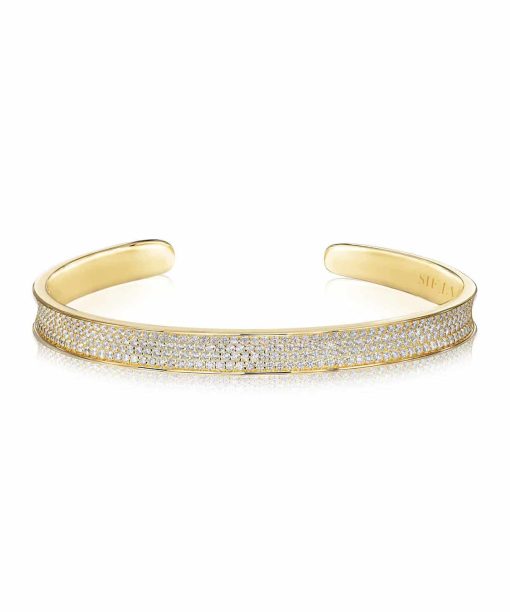 Sif Jakobs Bangle Feline Concavo - 18k Gold Plated, With White Zirconia