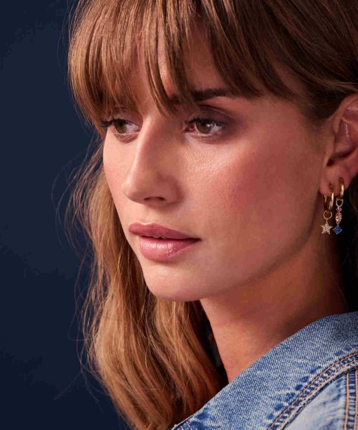 Alternative view of Sif Jakobs Hoop Charm Pendolo Tre - 18k Gold Plated, With Multicoloured Zirconia