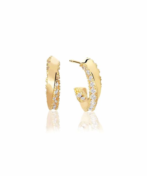 Sif Jakobs Earrings Ferrara creolo piccolo with white zirconia - 18k gold plated