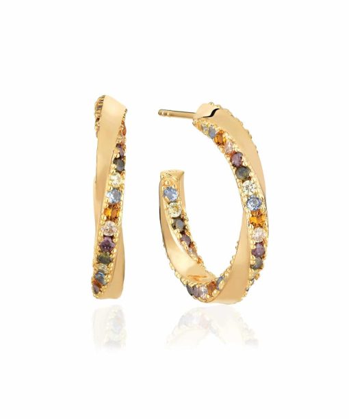 Sif Jakobs Earrings Ferrara Creolo Medio - 18k Gold Plated With Multicoloured Zirconia