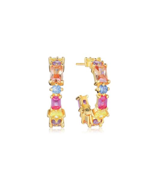 Sif Jakobs Earrings Ivrea Creolo Medio - 18k Gold Plated, With Multicoloured Zirconia