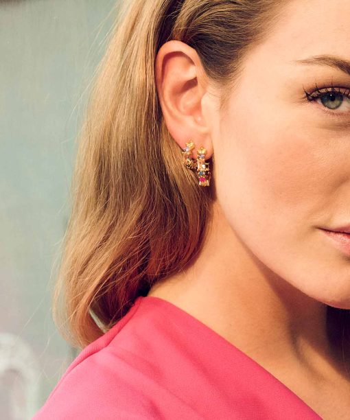 Alternative view of Sif Jakobs Earrings Ivrea Creolo Medio - 18k Gold Plated, With Multicoloured Zirconia