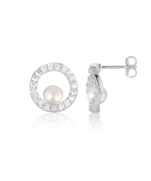Sif Jakobs Earrings Ponza Circolo - With Freshwater Pearl And White Zirkonia