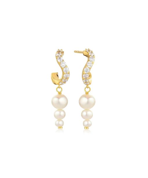 Sif Jakobs Earrings Ponza Lungo - 18k Gold Plated With Freshwater Pearl And White Zirkonia.