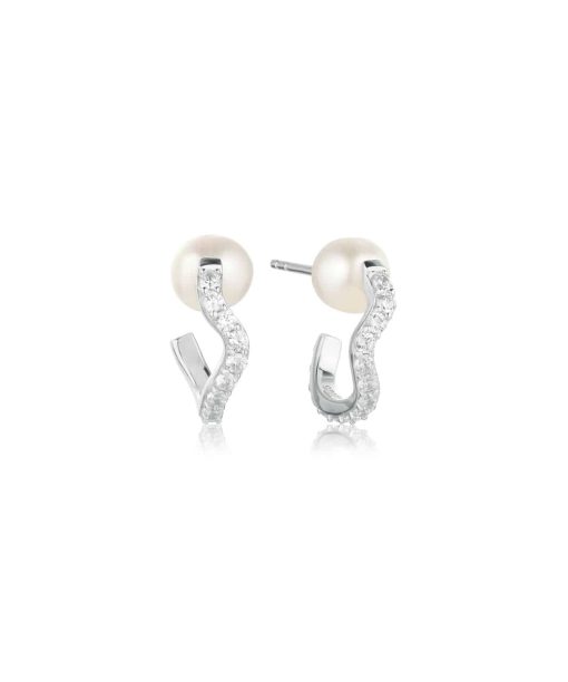 Sif Jakobs Earrings Ponza Creolo Medio - With Freshwater Pearl And White Zirkonia