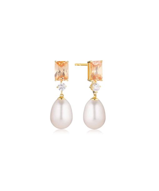 Sif Jakobs Earrings Galatina - 18k Gold Plated, With Freshwater Pearl And Champagne Zirconia