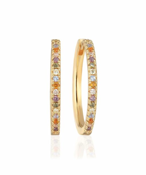 Sif Jakobs Earrings Ellera X-Grande  - 18k Gold Plated With Multicoloured Zirconia