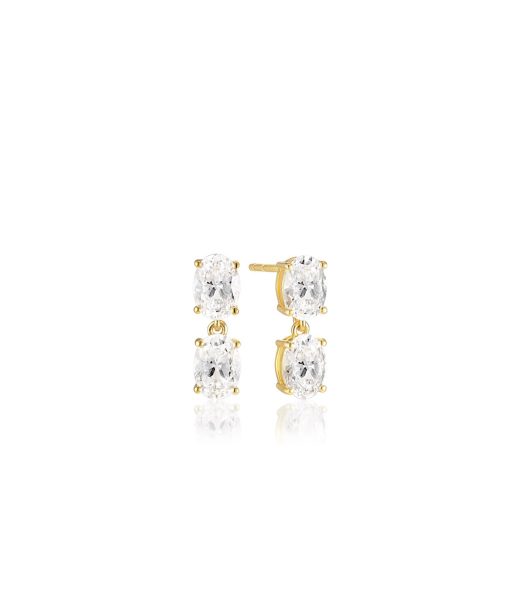 Sif Jakobs Earrings Ellisse Due Piccolo - 18k Gold Plated, With White Zirconia