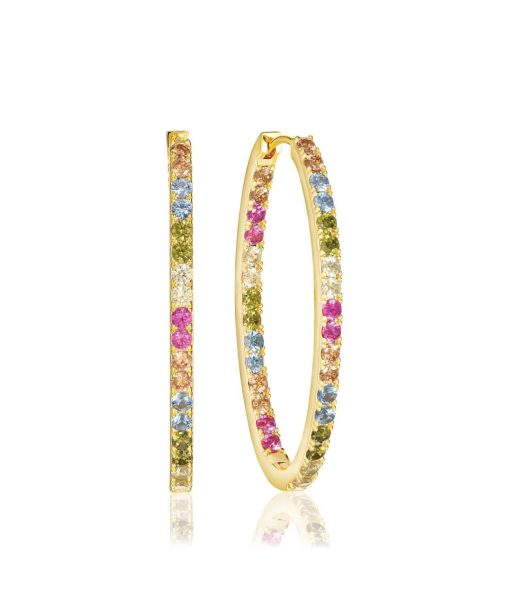 Sif Jakobs Earrings Ellisse Medio - 18k Gold Plated, With Multicoloured Zirconia