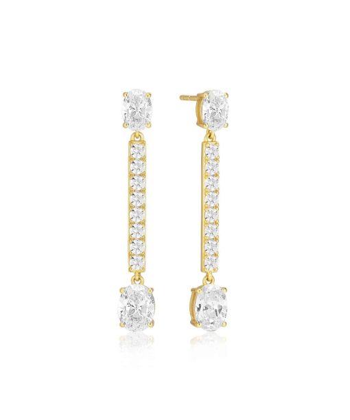 Sif Jakobs Earrings Ellisse Lungo - 18k Gold Plated, With White Zirconia