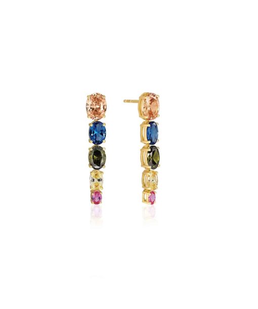 Sif Jakobs Earrings Ellisse Cinque - 18k Gold Plated, With Multicoloured Zirconia