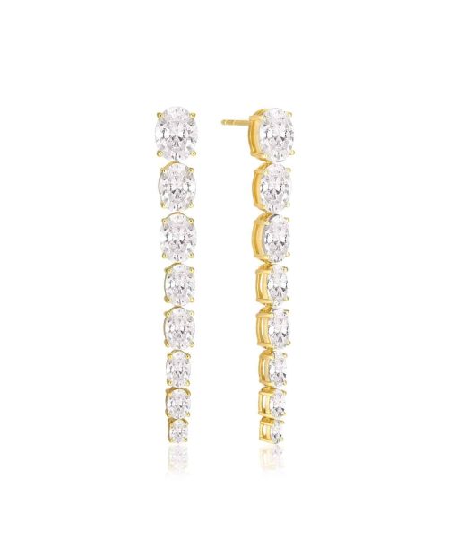 Sif Jakobs Earrings Ellisse Lungo Otto - 18k Gold Plated, With White Zirconi