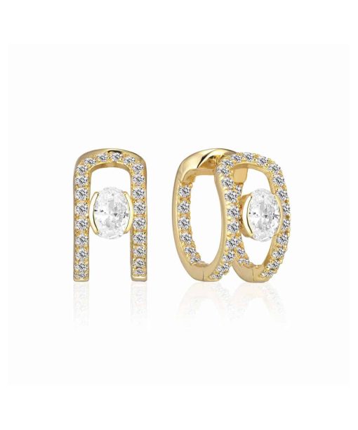 Sif Jakobs Earrings Ellisse Carezza Creolo - 18k Gold Plated, With White Zirconia