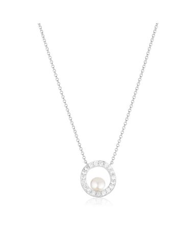 Sif Jakobs Necklace Ponza Circolo - With Freshwater Pearl And White Zirkonia