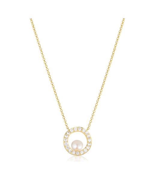 Sif Jakobs Necklace Ponza Circolo - 18k Gold Plated With Freshwater Pearl And White Zirkonia