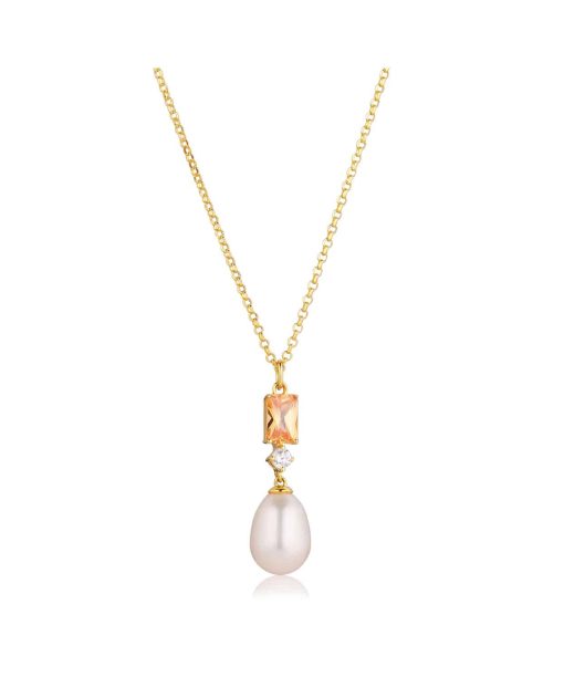 Sif Jakobs Necklace Galatina - 18k Gold Plated, With Freshwater Pearl And Champagne Zirconia