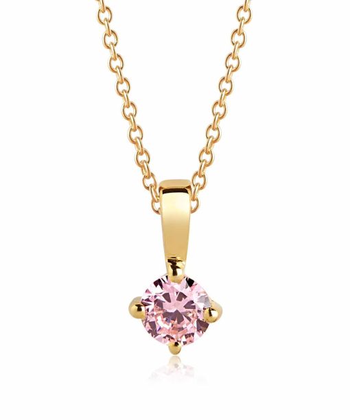Sif Jakobs Pendant Princess round - 18k gold plated with pink zirconia