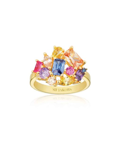 Sif Jakobs Ring Ivrea - 18k Gold Plated, With Multicoloured Zirconia