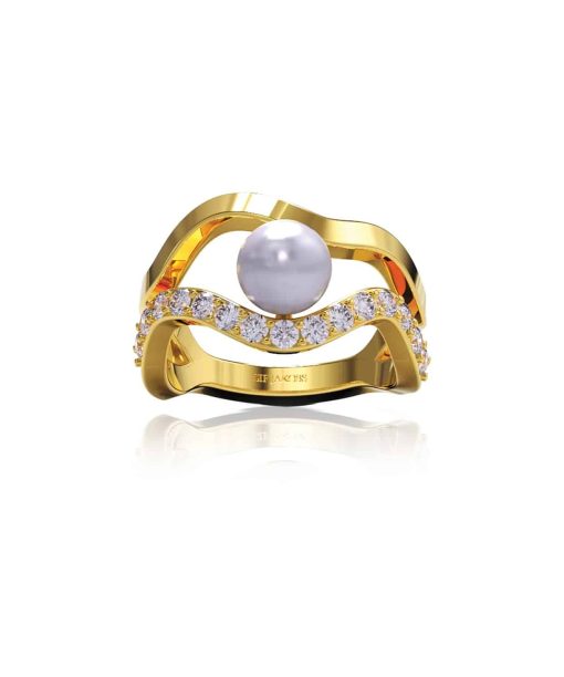 Sif Jakobs Ring Ponza - 18k Gold Plated With Freshwater Pearl And White Zirkonia
