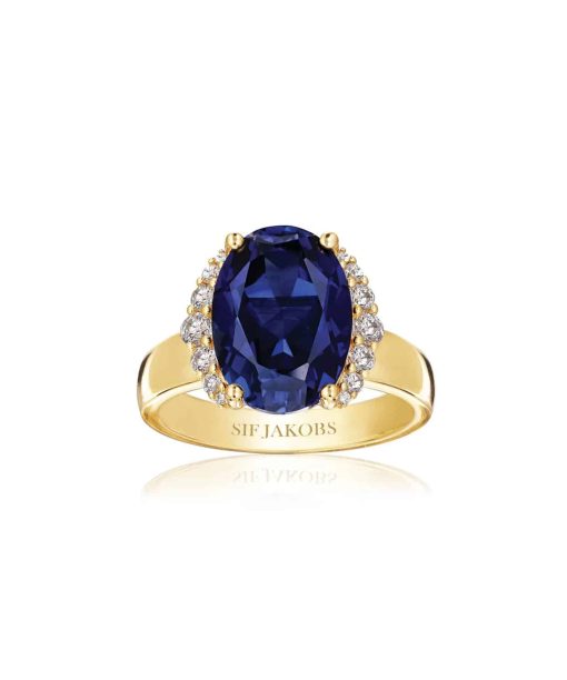 Sif Jakobs Ring Ellisse Grande - 18k Gold Plated, With Blue Zirconia