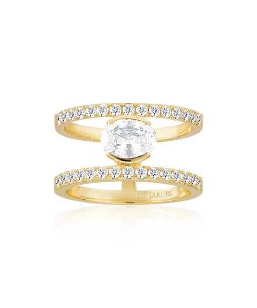 Sif Jakobs Ring Ellisse Carezza Grande - 18k Gold Plated, With White Zirconia