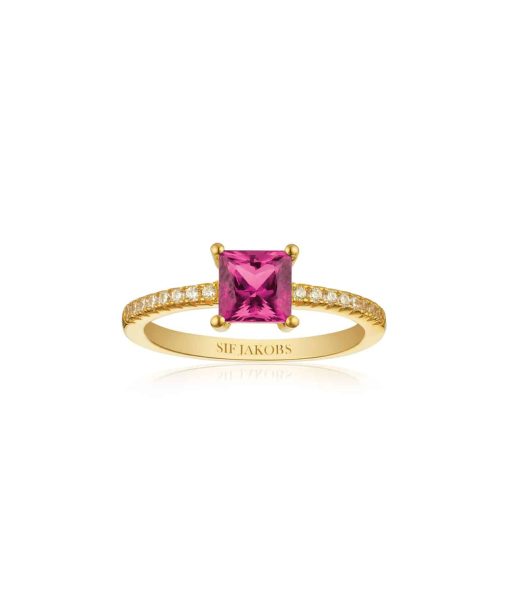 Sif Jakobs Ring Ellera Quadrato - 18k Gold Plated, With Pink Zirconia