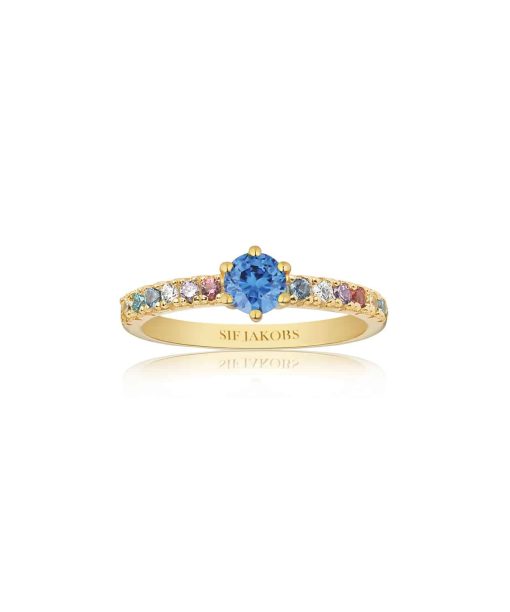 Sif Jakobs Ring Ellera Uno Grande - 18k Gold Plated, With Multicoloured Zirconia